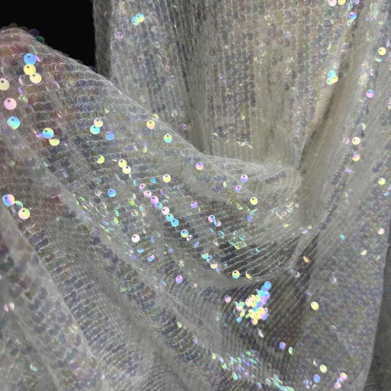 5MM Sequined Stretch Shiny Fabric, Net Transparent Gold Fabric Suitable for DIY Wedding Performance Dress Long Skirt