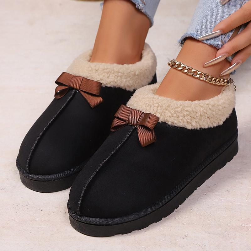 Fashion Vintage Bowknot Platform Cotton Shoes Women Plus Size 36-43 Non Slip Snow Boots Woman Warm Comfortable Short Plush Ankle Boots