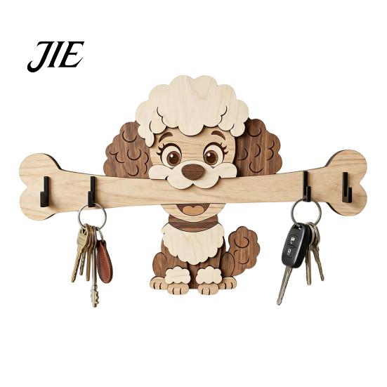 Decorazione Rustica Porta Chiavi da Parete in Legno, Gancio da Ingresso a Forma di Cane che Tiene un Osso, Organizer da Parete per Casa, Cucina, Corridoio,