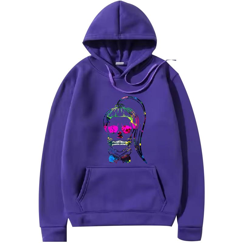 Born This Way Neon Paint Skull Sticker Hoodie Men Women Vintage Long Sleeve Streetwear Print Graphics Oversiz Hoodie Unisex