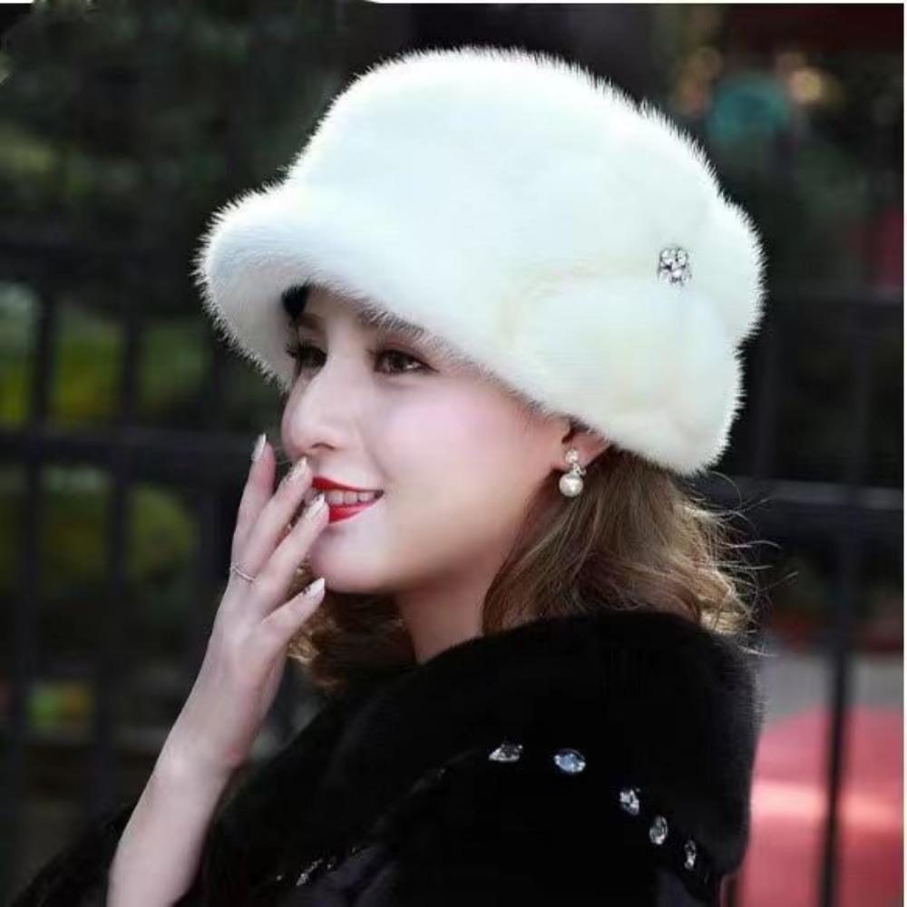 Rex Rabbit Mink Fur Hat Winter Hat Women's Imitation Fur Cold-proof Warm Middle-aged and Elderly Hat Fashion Baotou Hat Winter