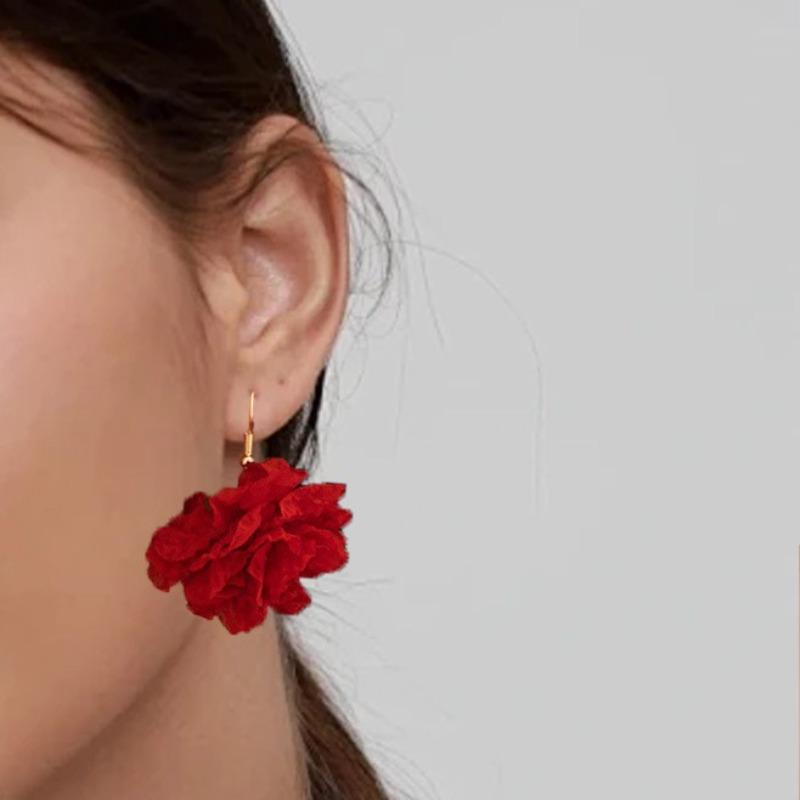 Personalized Design Simulation Cloth Flower Earrings Fashion Design Sense Red Brown with Party
