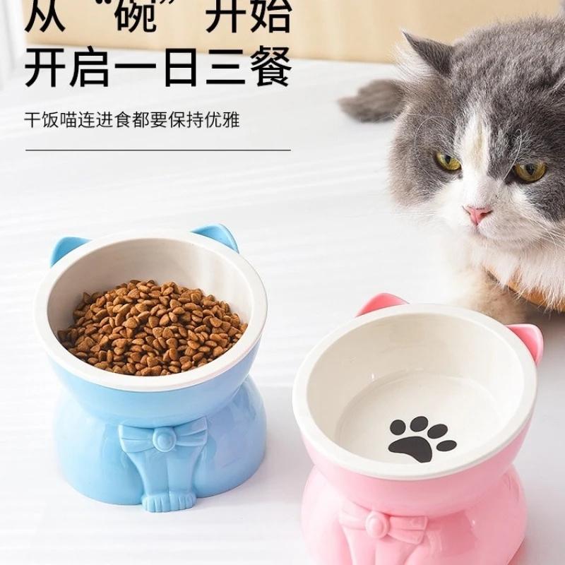 Cat Bowl Ceramic Black Elevated Feeding Bowl For Cats Protect Neck Tall Pet Bowl For Home Table And Cute Gift For Cat Lovers