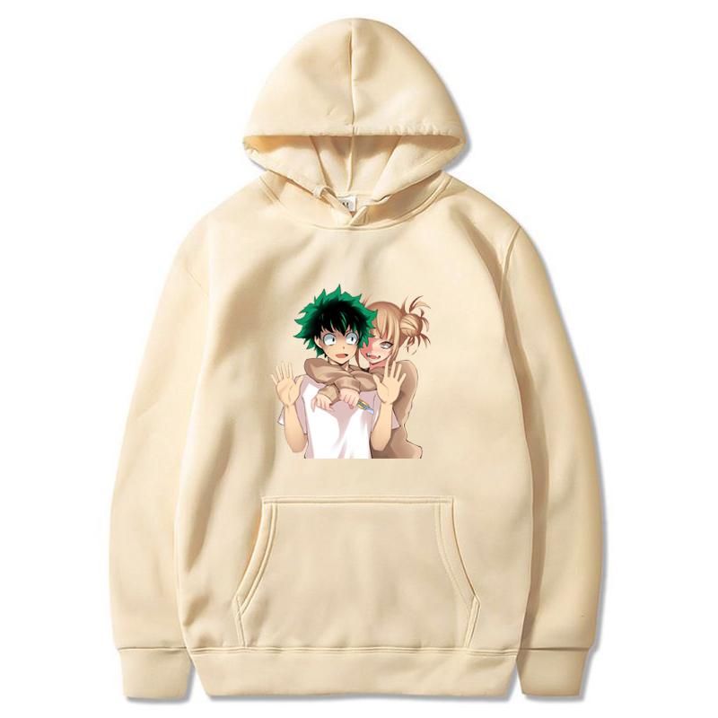 Hot Anime My Hero Academia Midoriya Izuku And Himiko Toga Print Hooded Men Women Casual Loose Hoodies Harajuku Male Sweatshirt