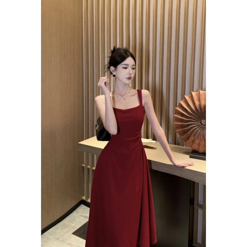 

Новогоднее красное платье с тонкой талией и подтяжками для женщин - весеннее повседневное платье для помолвки XL красный