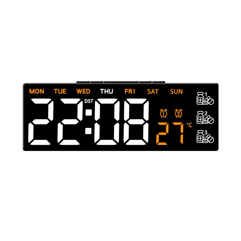 Digital Alarm Clock TEMP Date Week 3 Medication Reminders 2 Alarm 3 Levels Brightness USB Output Charging Port 12/24H LED Clock