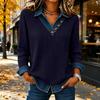 T-shirt casual da donna in maglia a maniche lunghe con colletto e design a pannelli per l'uso quotidiano