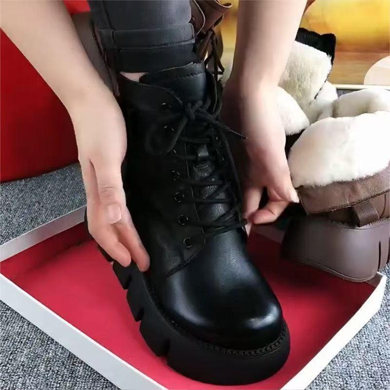Nové teplé sněhule z měkké kůže a fleecu, dámská obuv, ležérní protiskluzové bavlněné boty,