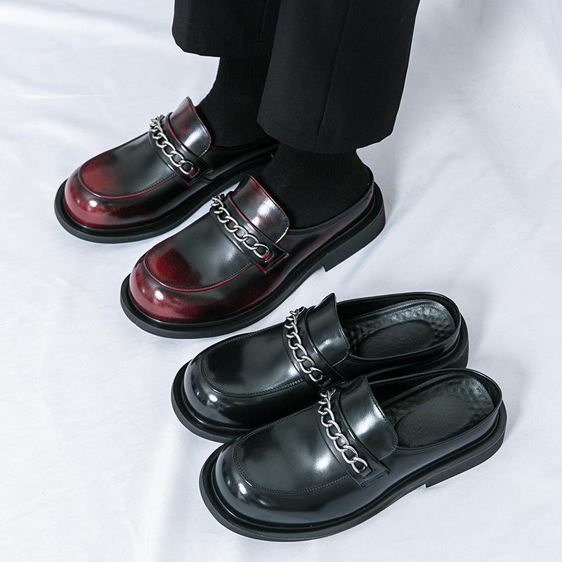 Sommer Herrenschuhe Outdoor Fußabdeckung Halbschale Lederschuhe Herren Übergröße Plateau Freizeitschuhe Außenhandel Outdoor kleine Lederschuhe