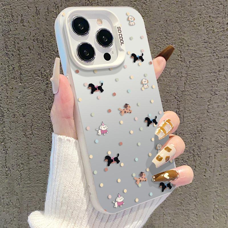 Silver Polka Dot Puppy Phone Case for iPhone 17/16Pro/15ProMax/14Pro/13.