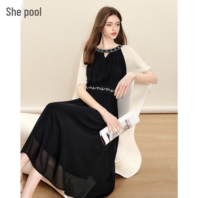 Elegant Color-Block A-Line Midi Dress XL