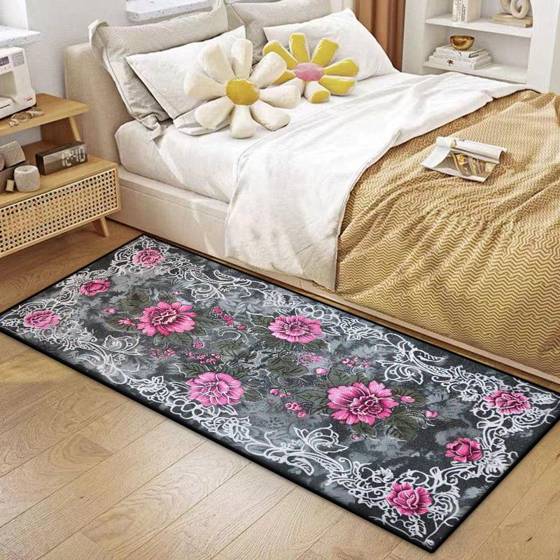 European Style Flower Design Aisle Big Size Rug Bedroom Bedside Non-slip Carpet Easy Clean Soft Entrance Door Mat Customizable