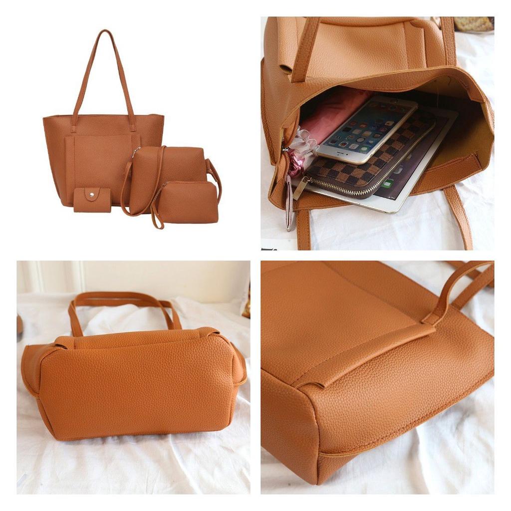 4pcs Lychee Pattern Womens Bag Single Shoulder Bag Cross Bag Handbag Bag Card
