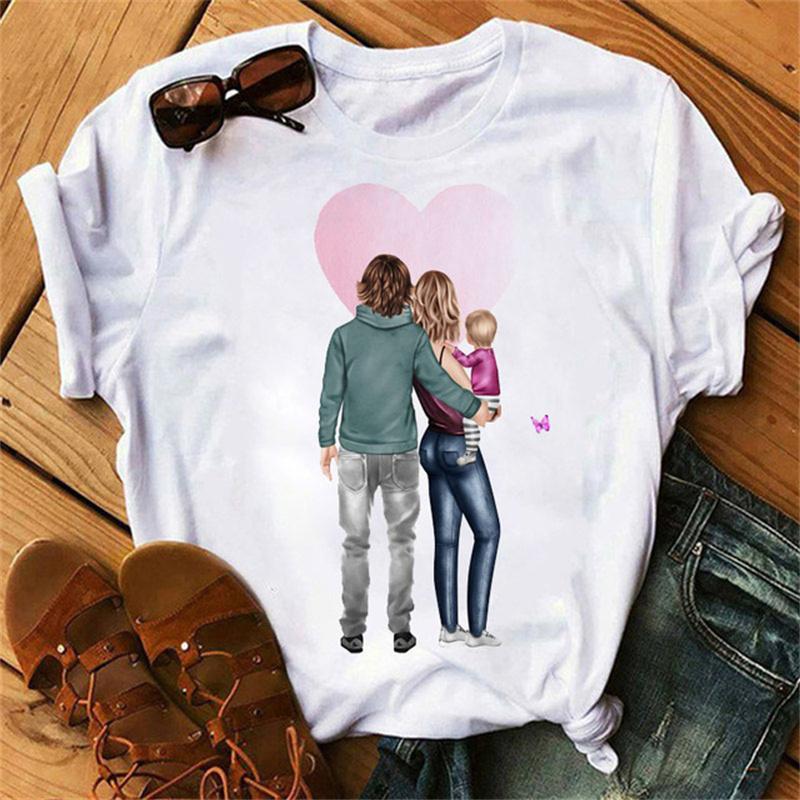 Women Fashion Love Family Short Sleeve T Shirt Mama Mom Mother Tshirts Cartoon Graphic T Top Lady Print Female Tee Shirt