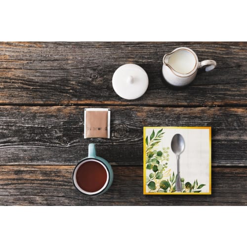 Zelten Colored Paper Party Napkins, 20 Count, Shabby Chic, for Weddings, Tea Parties, Decoupage, Green Leaves