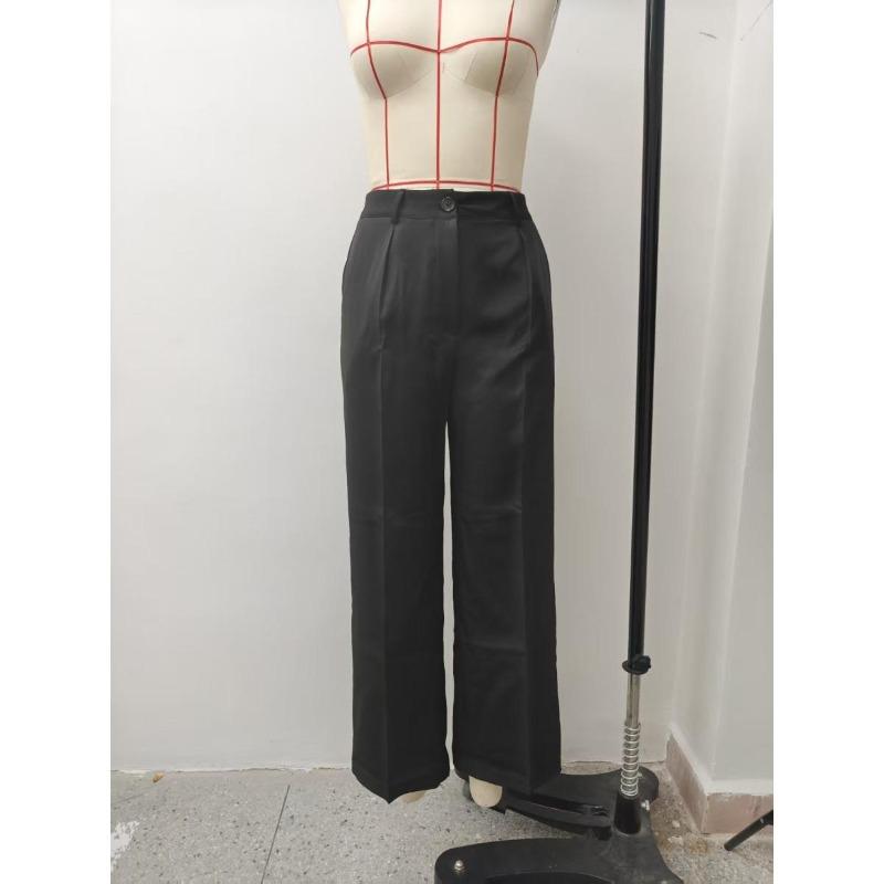 Jednobarevné ležérní kalhoty, Dámské plisované volné kalhoty s vysokým pasem, Pracovní kalhoty