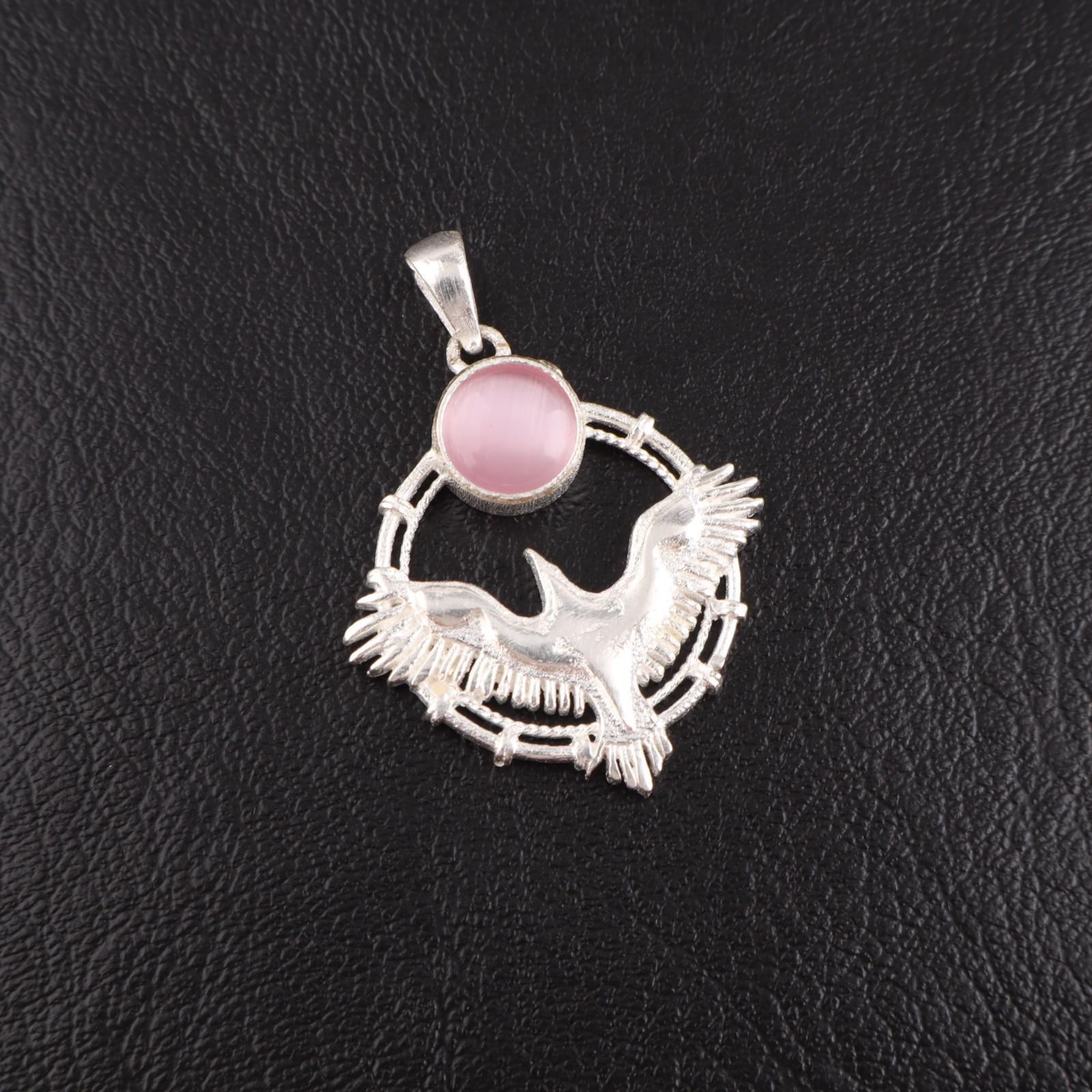 

Rare Pink Cat s Eye Gemstone 925 Sterling Silver Jewelry Handmade Pendant 1.43 CP-38-48