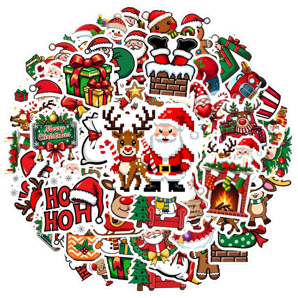 1set Merry Christmas Cartoon Stickers Cute Xmas Tree Santa Claus Elk Stationery Sticker Xmas Graffiti Decals For Luggage Laptop
