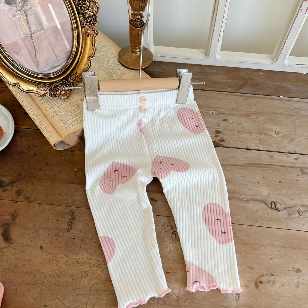 Jaydyequ Baby Pajamas Lightweight Long White Heart 90cm Set, Spring/Summer/Autumn, Cotton, Sleeve, Girls' Loungewear, Print,
