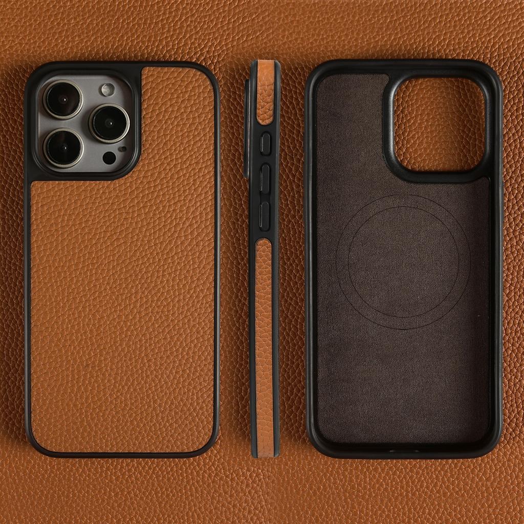 Магнитный чехол из натуральной кожи для телефона iPhone 16 Pro Max 15Pro 14 13pro 12 11 из коровьей кожи, беспроводной Magsafe, задняя крышка capa
