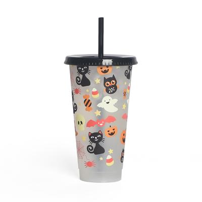 700ml 710ml 24oz Cold Color Changing Plastic Halloween Cup with Lid and Straw