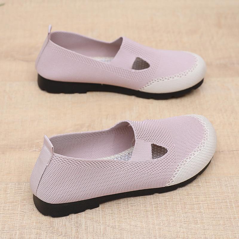 Damen-Flachschuhe aus Netzstoff, gestrickt, atmungsaktiv, zum Reinschlüpfen, runde Zehenpartie, flache Schuhe, lässig, bequeme Wanderschuhe, leichte Halbschuhe, elegante Arbeitsschuhe für Damen