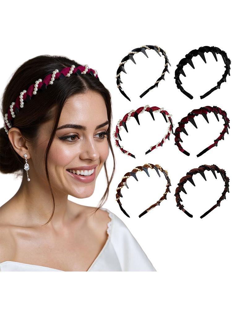 Artificial Pearl Hairband with Teeth Hoop Wide Beaded Bling Head Band High Cranium Knotted Headband for Women Girls