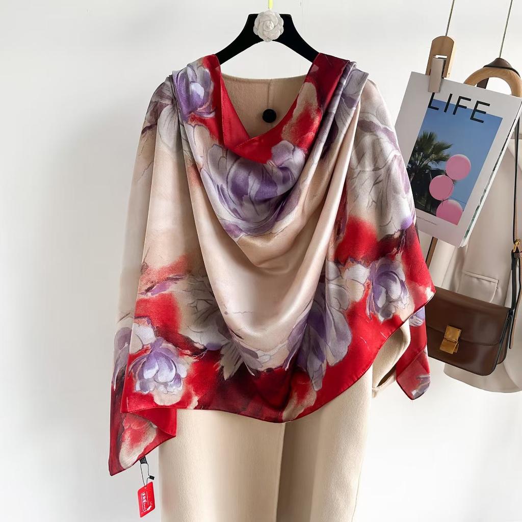 Hangzhou Silk Silk Scarf Autumn and Winter Shawl Two-purpose Thin Style Versatile Fashion New High-end High-end Exterior Matching