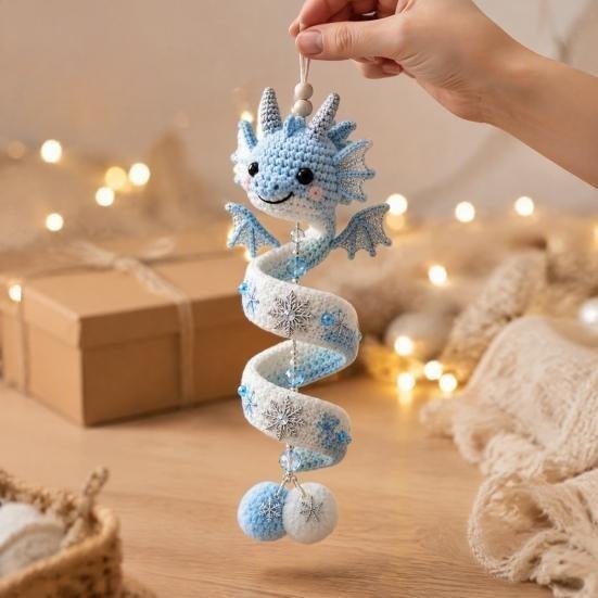 Handmade Yarn Dragon Kit DIY Spiral Hanging Ornament Kit, Easy Assembly Decorative Art Craft, Interactive Crochet for Home Classroom and Festival