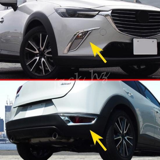 Front + Rear Chrome Fog Light Cover Trims For Mazda CX-3 2016-2024 Accessories