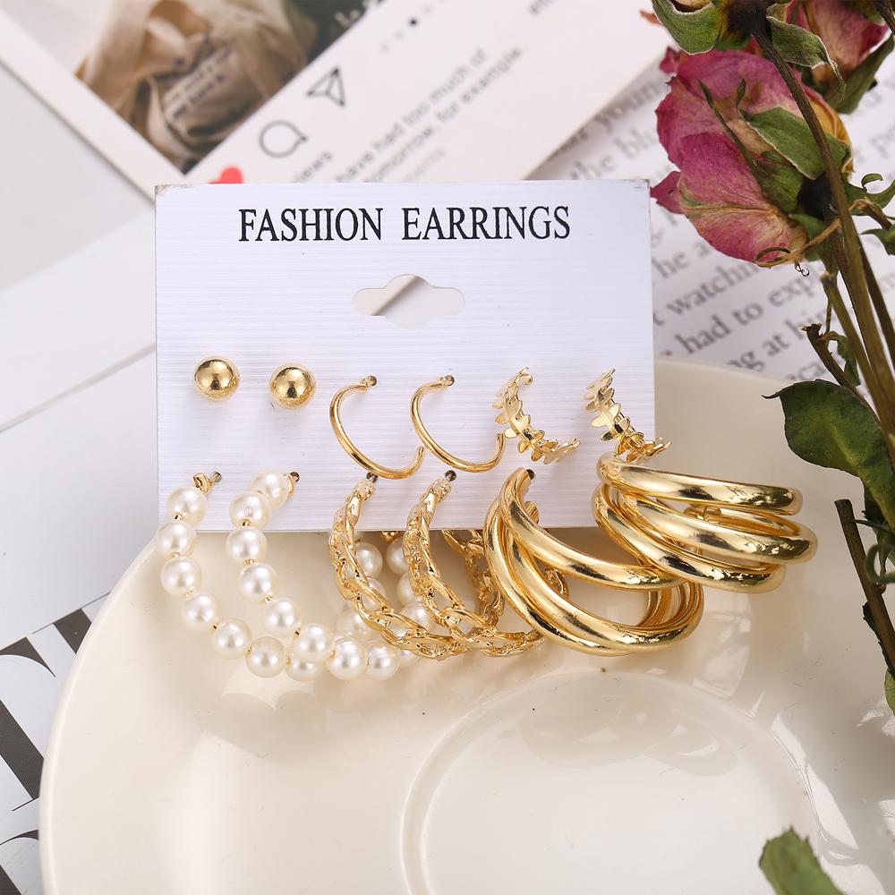 IF ME Retro Butterfly Tassel Pearl Earrings Set Elegant Gold Earring Women Fashion Jewelry Accessories