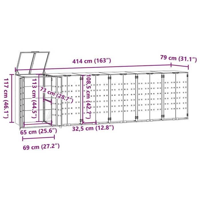 VidaXL Rangement à roulettes pour poubelles pour 6 bacs noir acier, rangement de poubelles, rangement de poubelles de 3279981