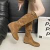 Botas elegantes de cuero suave para invierno perezoso, botas altas finas francesas apilables, botas de tacón grueso de ante, estilo de hada