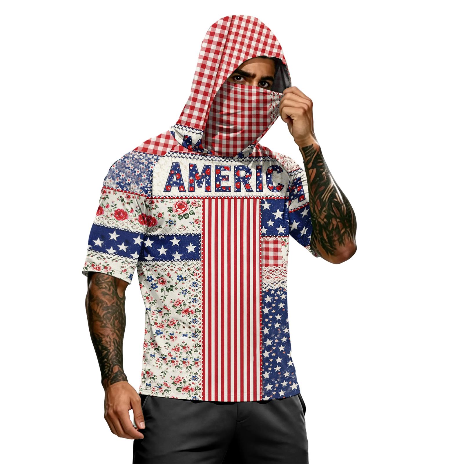 

Men s Summer Independence Day Color Block Quick Dry Short Sleeve Tee, UPF 0+ UV Block Fishing & Sports Sun Hoodie XL