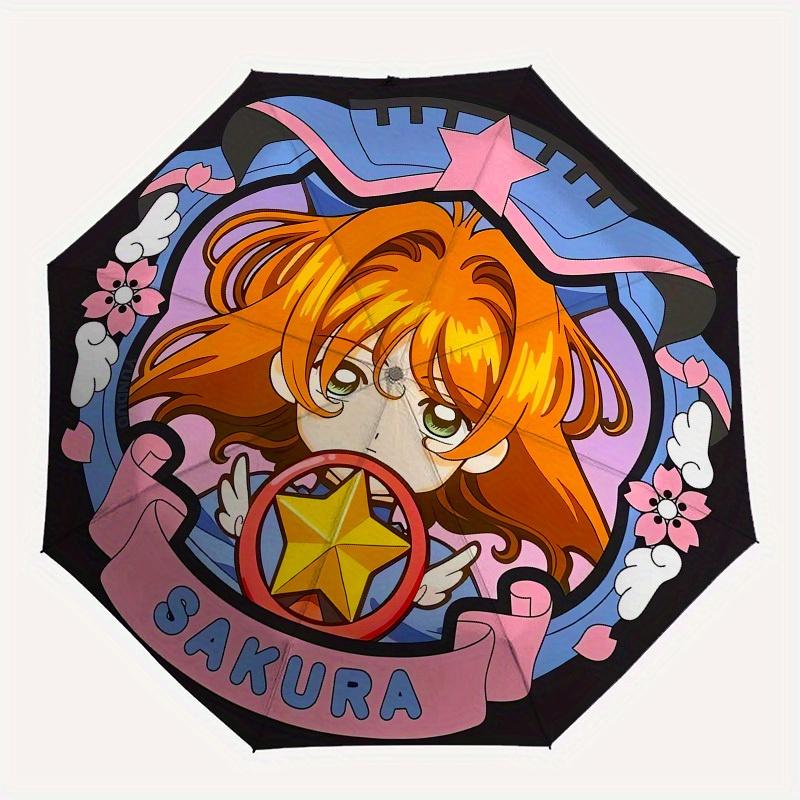 1pc Sakura Star Badge Umbrella with Plastic Handle,Suitable for All Seasons Home Travel Outdoor UmbrellaM1036