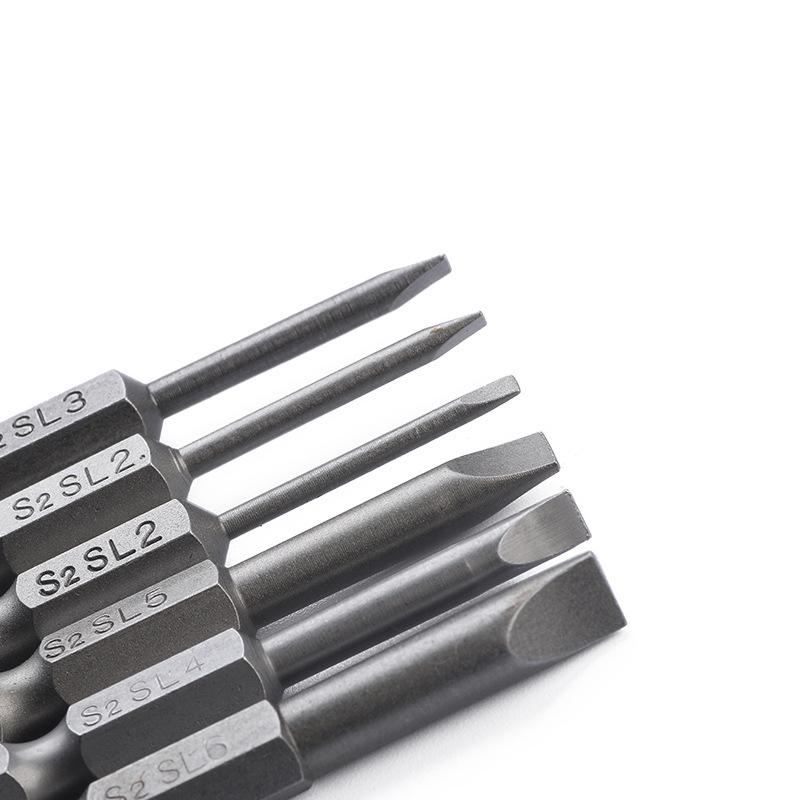S2 Alloy Steel 6PC 50mm Flat Head 2.0-6.0mm Slotted Screwdriver Bits
