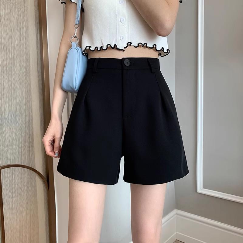 

Autumn 2024 Women s Plus Size High-Waist Black A-Line Casual Loose Wide-Leg Suit Shorts XL [Recommended 119-130 lbs]