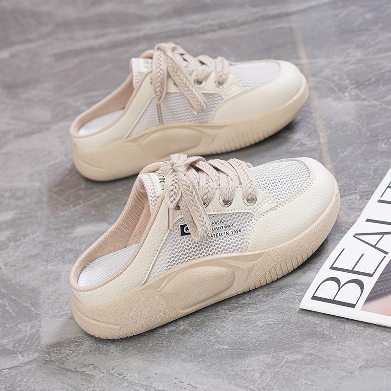 Fashion Women Slippers 2025 Summer Platform New Fashion Mesh Breath Vulcanized Shoes Comfortable Non Slip Half Slippers Zapatos De Mujer