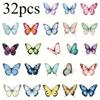 32 Pcs/Box Vibrant Butterfly Stickers - Waterproof PET Adhesive for Laptops Scrapbooks Transparent Colorful Decorative Stickers.