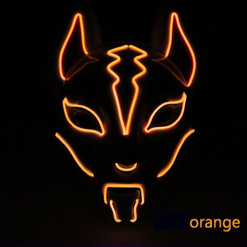 Unisex Japanische Fuchsmaske mit leuchtendem LED-Licht für gruselige Halloween-Partys