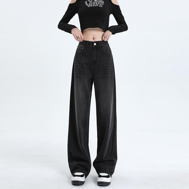 Lieshe design sense narrow version wide-leg velvet thickened jeans women's loose straight vertical versatile and thin floor pants