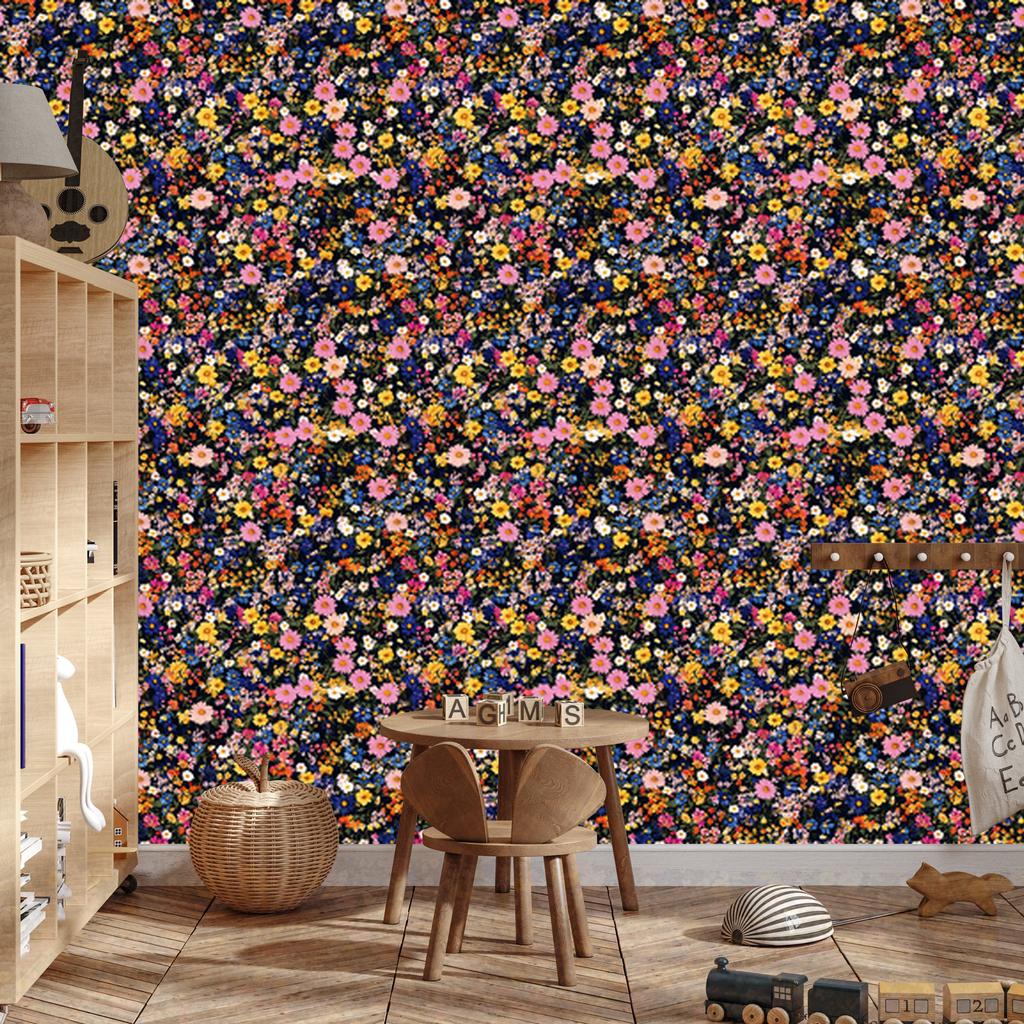 Wild Flowers Wallpaper Navy Blue and Brown for Living Room and Bedroom 50x1000