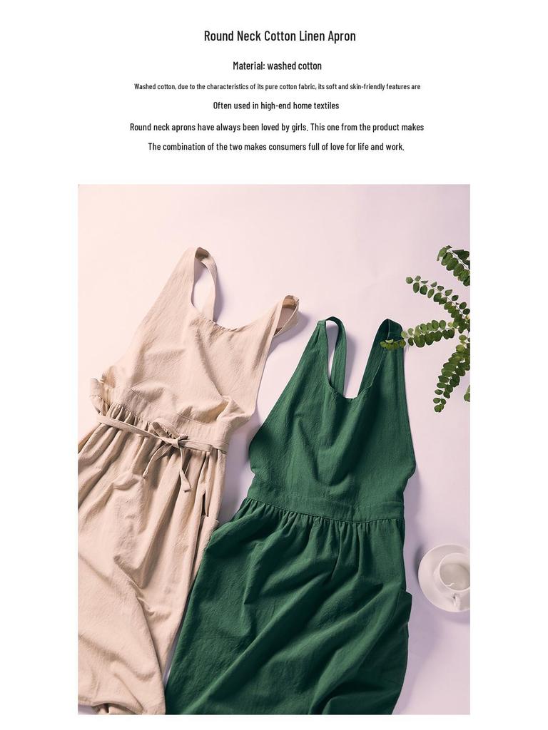 Japanese Korean Style Cotton Linen Apron with Custom Logo for Gardening, Cafe, and Kitchen Use