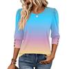 Women's Fashion Three-Quarter Sleeve Crewneck T-Shirt Casual Top for Everyday Wear