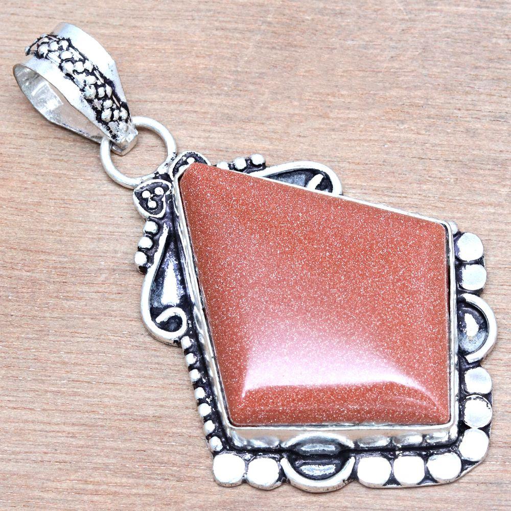 Pendant Red Sunsitara Gemstone Handmade Mother'Day Silver Jewelry 2.25"