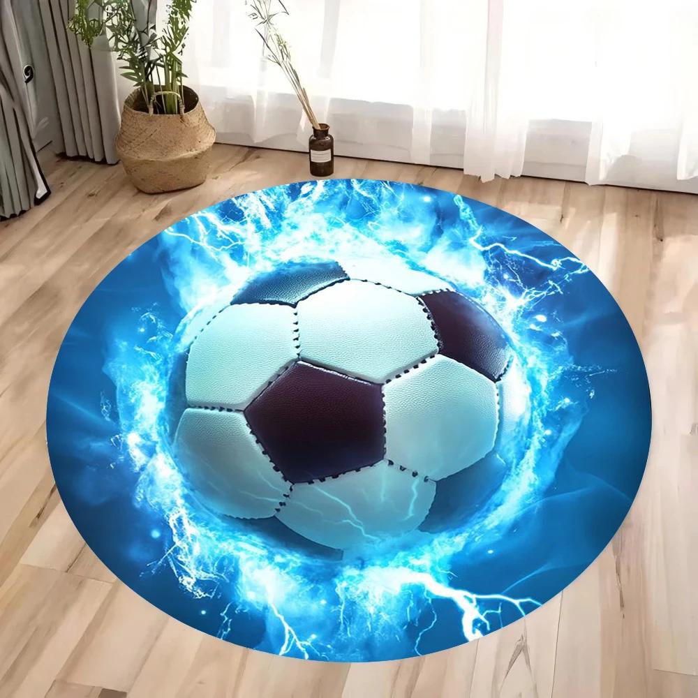 Crystal Velvet Soccer Ball Print Round Rug – Non-Slip Washable Floor Mat for Living Room, Bedroom, Bathroom, Hallway Decor