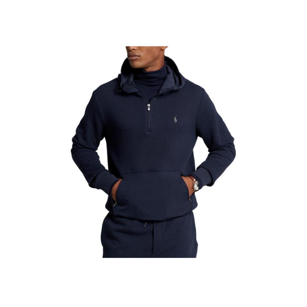 Polo Ralph Lauren Ss23 Solid Logo Embroidered Quarter-Zip Hoodie Men hoodies Navy-Blue MNPOKNI16822598-410
