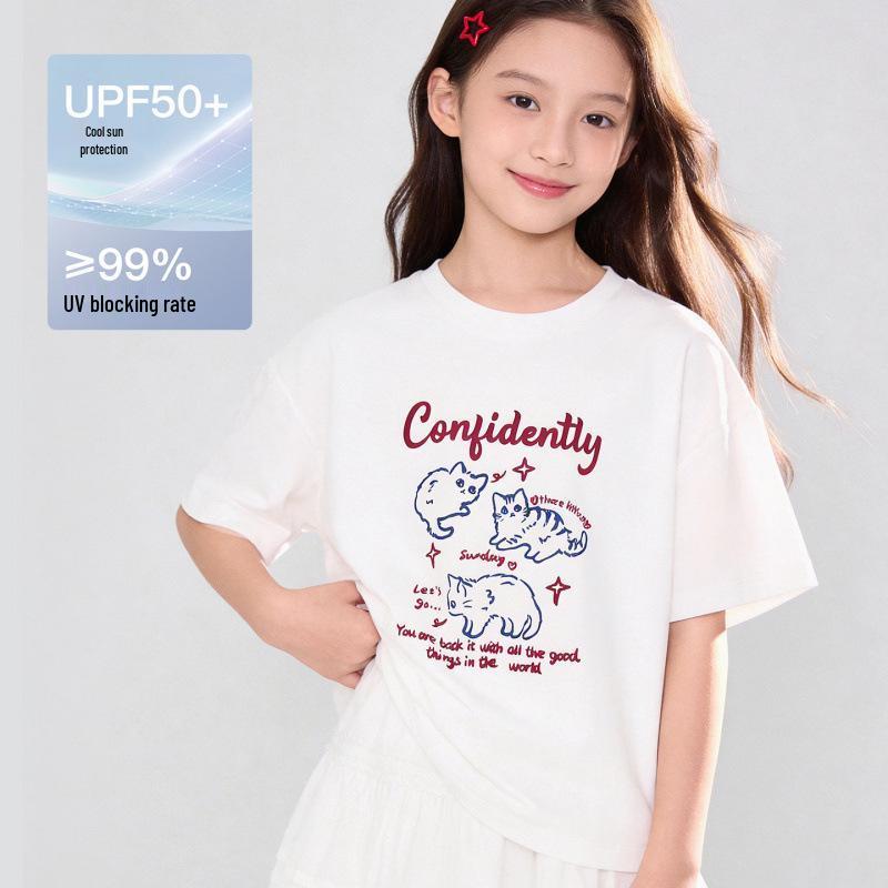 Girls' Stylish White Short-Sleeve T-Shirt for Teens and Big Kids - Lightweight Summer Top.