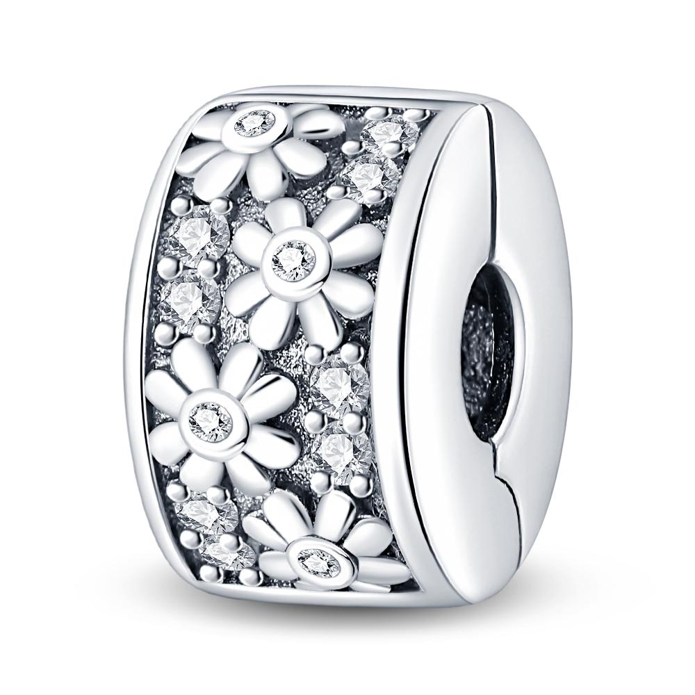 Silver Clasp 925 Silver Pave Clip Charms Colored Beads Stopper Safety Chain Fit Original Bangle Bracelet Jewelry Clip
