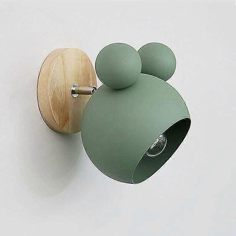Without bulb green Nordic wall lamp bedroom bedside cute bear wooden interior wall lamp bedside reading light bedroom, for indoors and outdoors